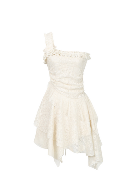 Blumenkleid Asymmetrisch Spitze Ärmellos