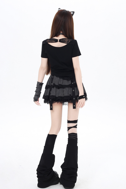 トップス ダーク クロップ シック ホロウ