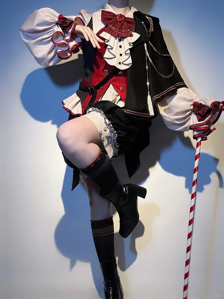 Schwarze Ouji Fashion Knickerbocker-Shorts mit hoher Taille