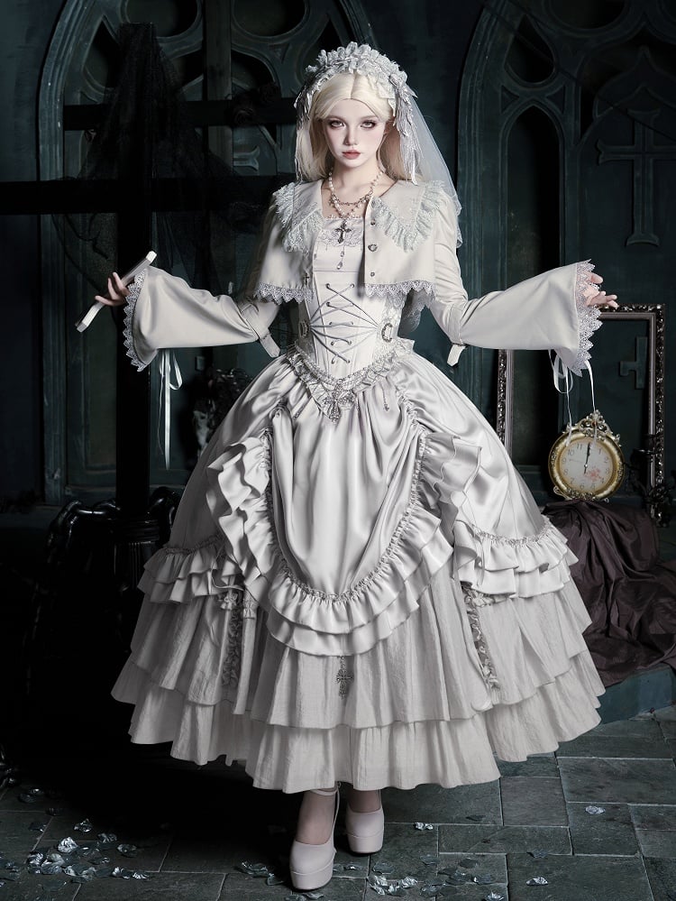 Boned with Design Gothic Silver Drawstring and Waist Cross Lolita Skirt Charm