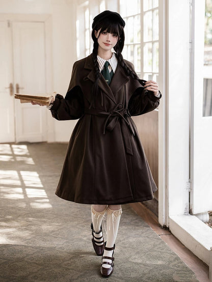 Quilted Coat Vibes Little with Dark Brown Cape Design Lining Academia Cotton Detective