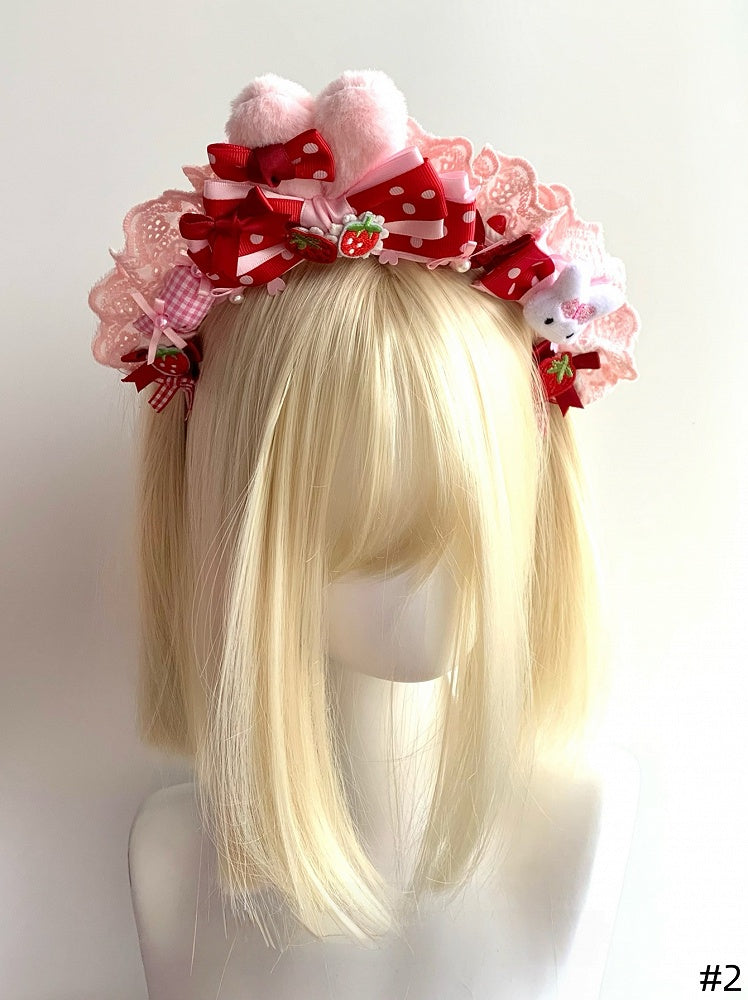 KC With Options 2 Applique Ear Pink Bunny Bowknot Strawberry