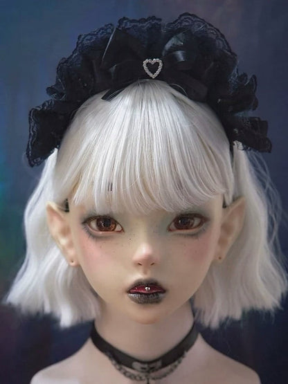 Black Lolita KC Lace Headband with Heart Bow - Strange Sugar