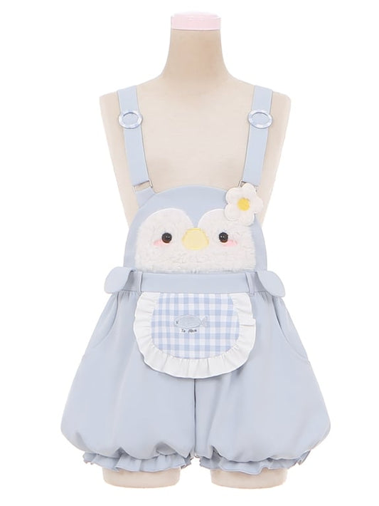 Little Penguin – Blaue, süße Overalls mit Bubble-Shorts