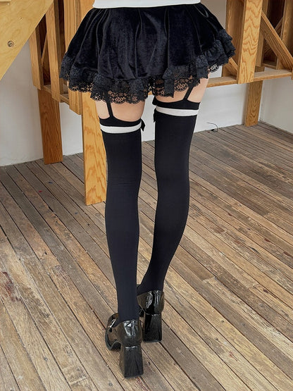 White/Black Sweet Suspender Tights With Bow