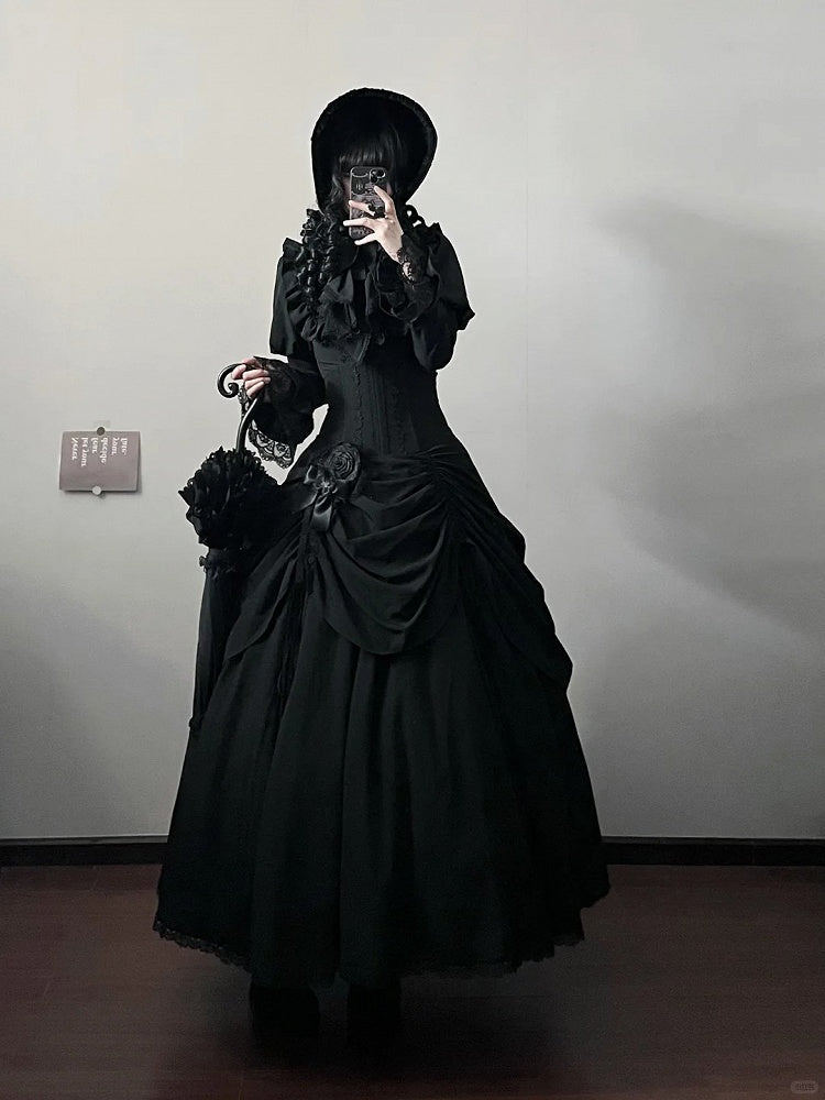 Skirt Boned Lolita High Black Gothic Victorian Drawstring Aristocrat Waist
