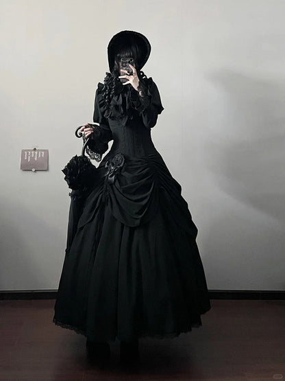 Skirt Boned Lolita High Black Gothic Victorian Drawstring Aristocrat Waist