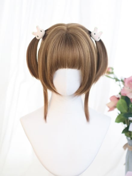 With Brown Wigs 25-30cm Bangs Short