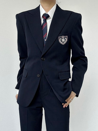 Pocket Chest Lolita Unisex Vintage with Blue Dark Blazer Slim-fitting Ouji