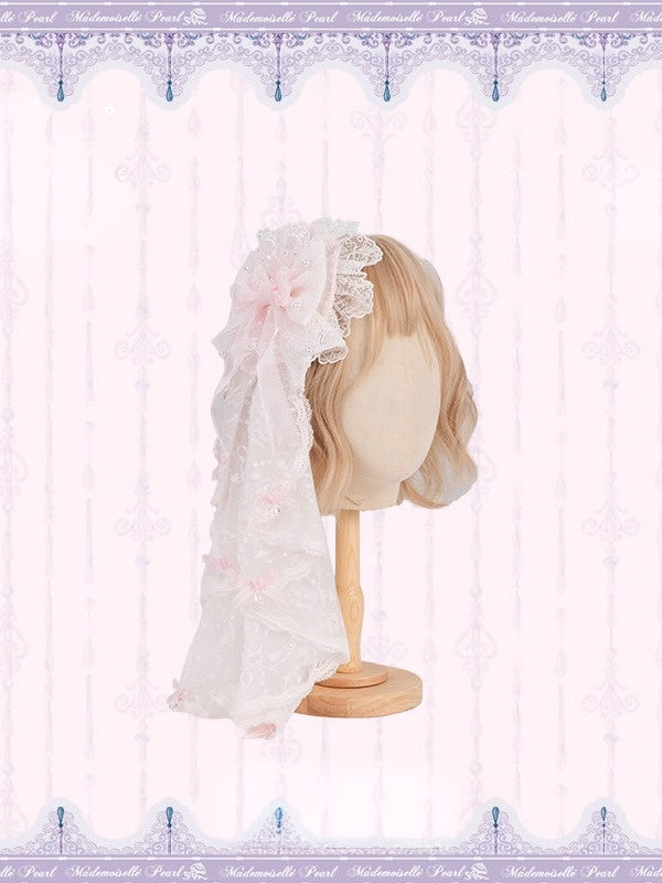 Floral Embroidered Parasol Hairpiece with Lace Trim - Mademoiselle Pearl