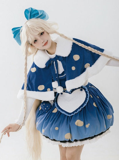 スカート帽子 + 小さな帽子 ハートアクセサリー + 大きなフリル + ケープ マッシュルーム + サスペンダー ファーブローチ帽子