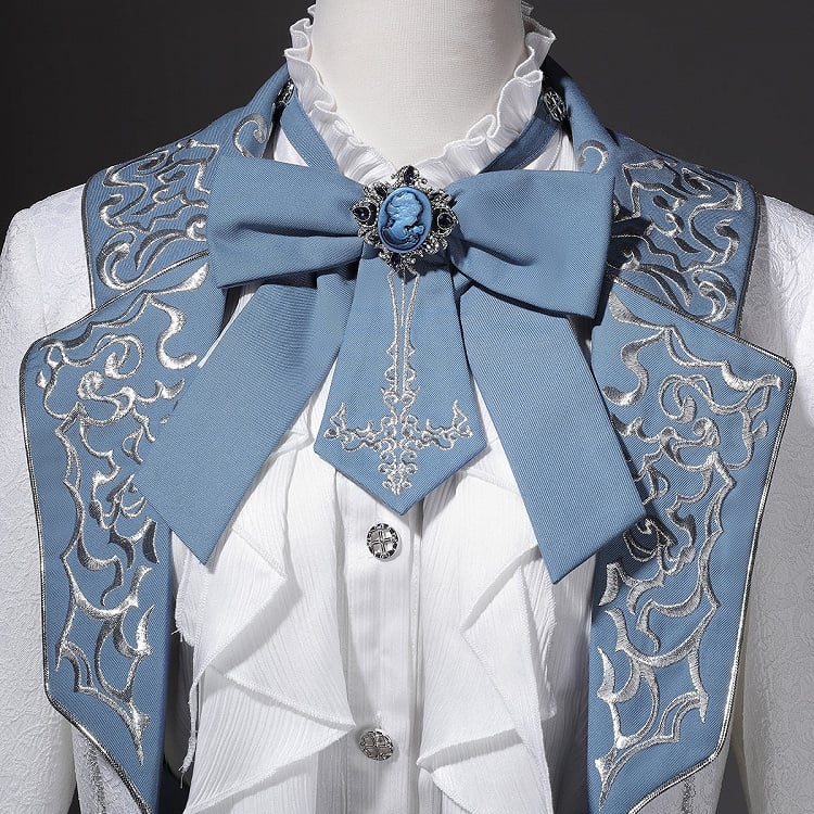 Belt+Pants Coat+Shirt+Corset Pieces Split-Tail Four Ouji Set-BlueWhite Lolita Prince