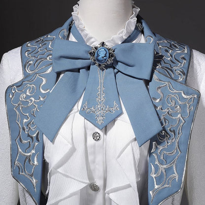 Belt+Pants Coat+Shirt+Corset Pieces Split-Tail Four Ouji Set-BlueWhite Lolita Prince