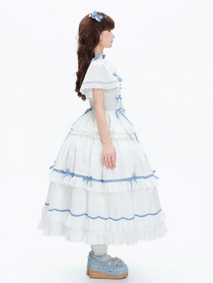 Blue Butterfly Sleeve Classic Lolita Tiered OP Dress - Rainbow Cat