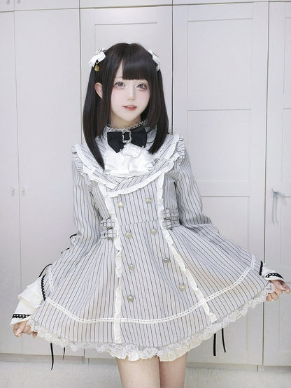 Matching Flounced Grey and Fashion Shorts Dress Flare Sweet with Jabot Sleeves Jirai set Kei
