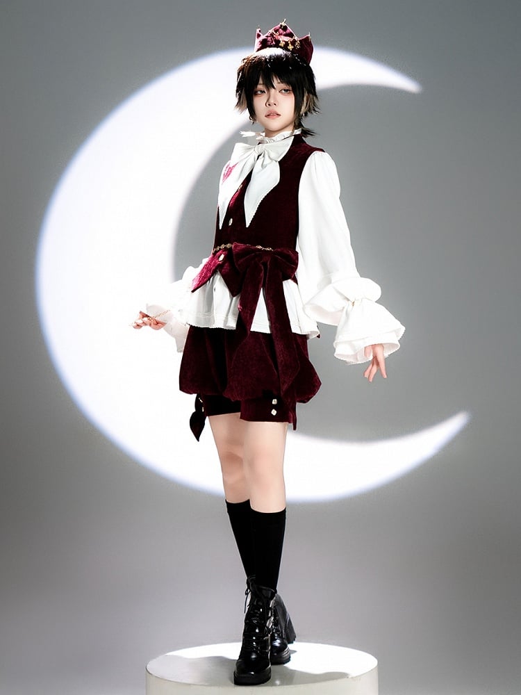 Kragen Lolita Banded Weste Prince Wine Style Samt Ouji Rot