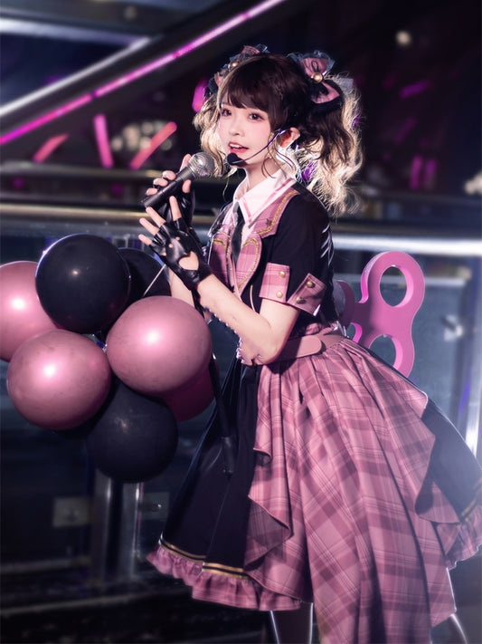 Idol Lolita – Rosa karierter Gürtel mit Zugschnalle