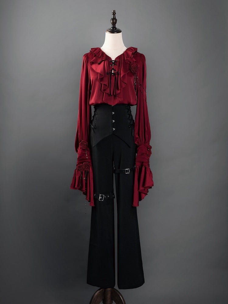 Regal V-Neck Shirt and Corset Pants Set - Shi Zhi Mao