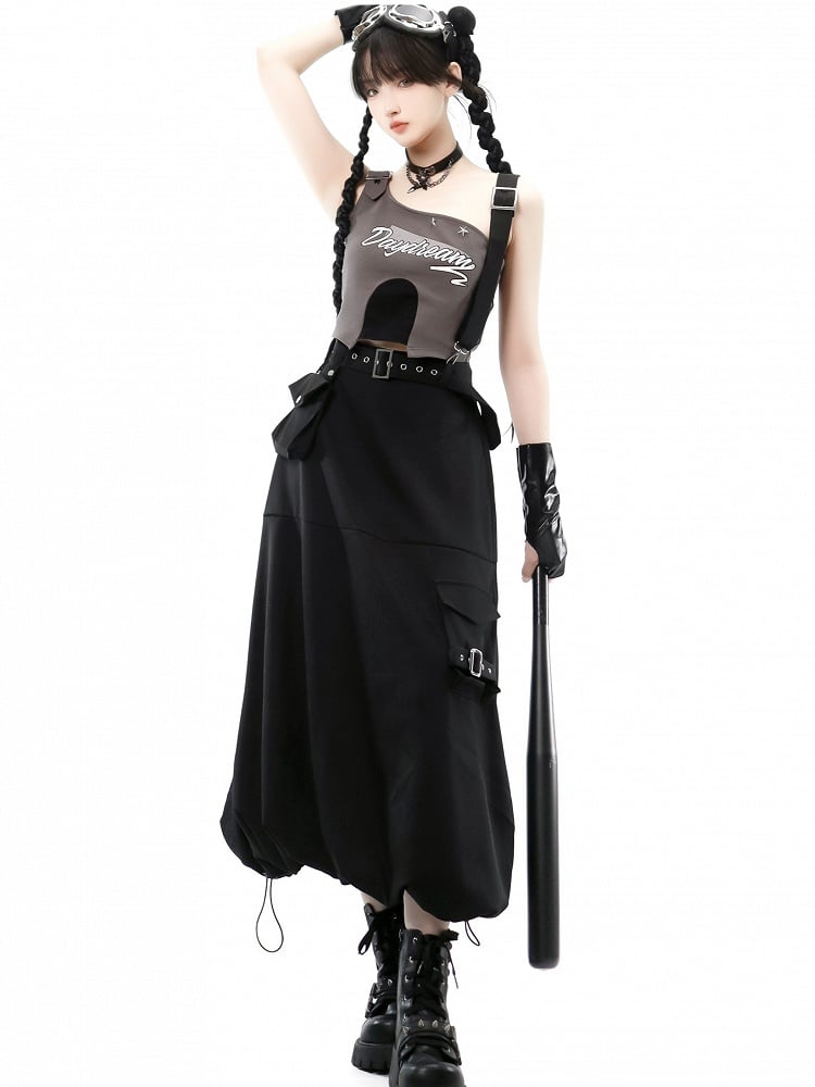 Techwear with Skirt Cargo Black Pockets Bubble Futuristic