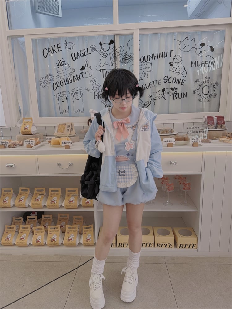 Shorts Bubble Shark Light Blue  Apron Design Overalls