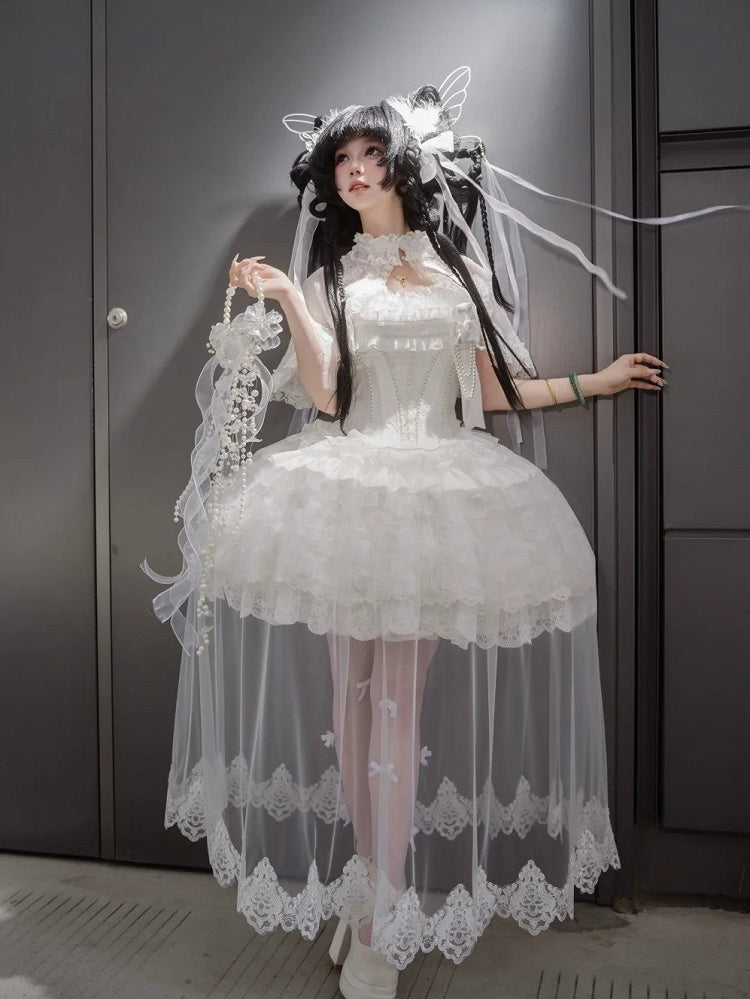 Classic White Snow Hime Lolita Dress Set with Accessories - Airfreeing