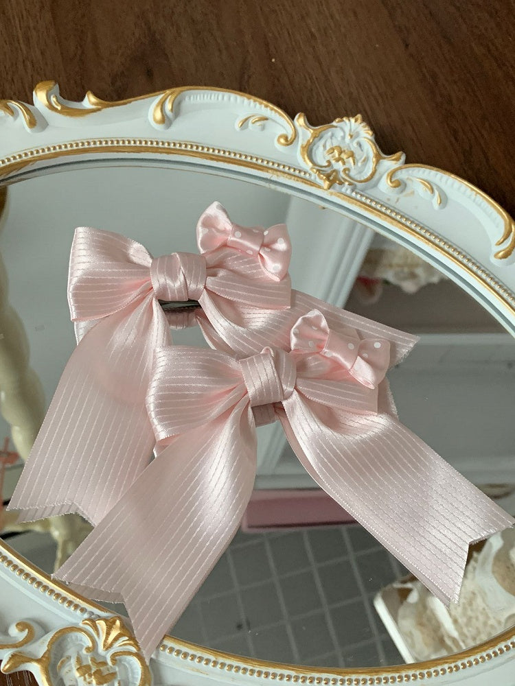 Bowknot Sweet Striped Lolita Pattern Hairclips Red/Pink