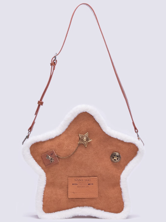Feel A Metal And In Vintage Brown Small-Sized Plush Pins Star-Shaped 2-Way Backpack With Labels