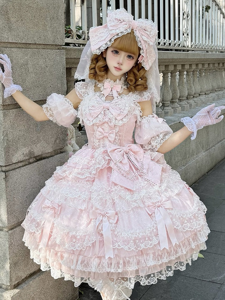 Beads Blue / Sleeves White Puff Lolita Pink with
