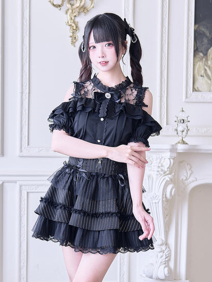 with Jirai Neckline Blouse Inspired Black Cutouts Kei Illusion Shoulder