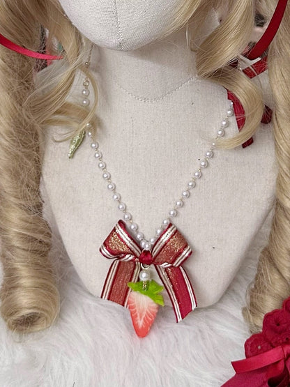 Ribbon Necklace Strawberry 2 Bow Decorations Pendant Options