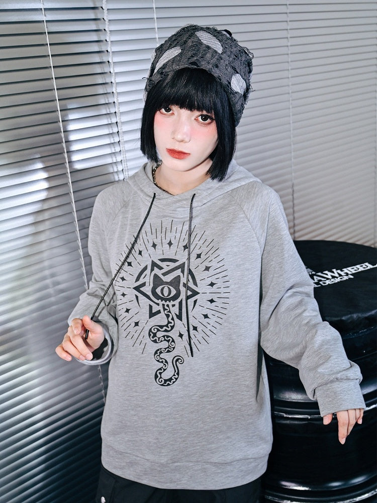 Gray Gothic Hooded Sweatshirt Featuring Snake Print - Quirky Hut