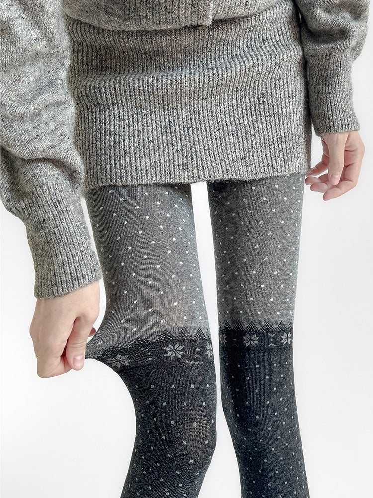 2 Colors Retro Snowflake & Polka Dot Pattern Knitted Tights