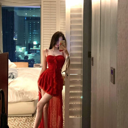 Red Asymmetric Swallowtail Dress - Irregular Hem Party Dress (S-XL)