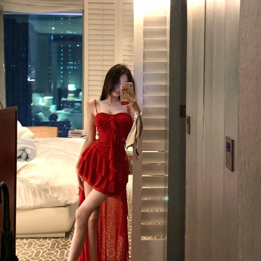 Red Asymmetric Swallowtail Dress - Irregular Hem Party Dress (S-XL)