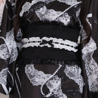 Black Large Lace Bow Corset Belt - No Genki