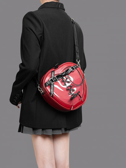 Charming Red Apple-Shaped 2-Way Ita Backpack With Black Belt And Bow Accents Small