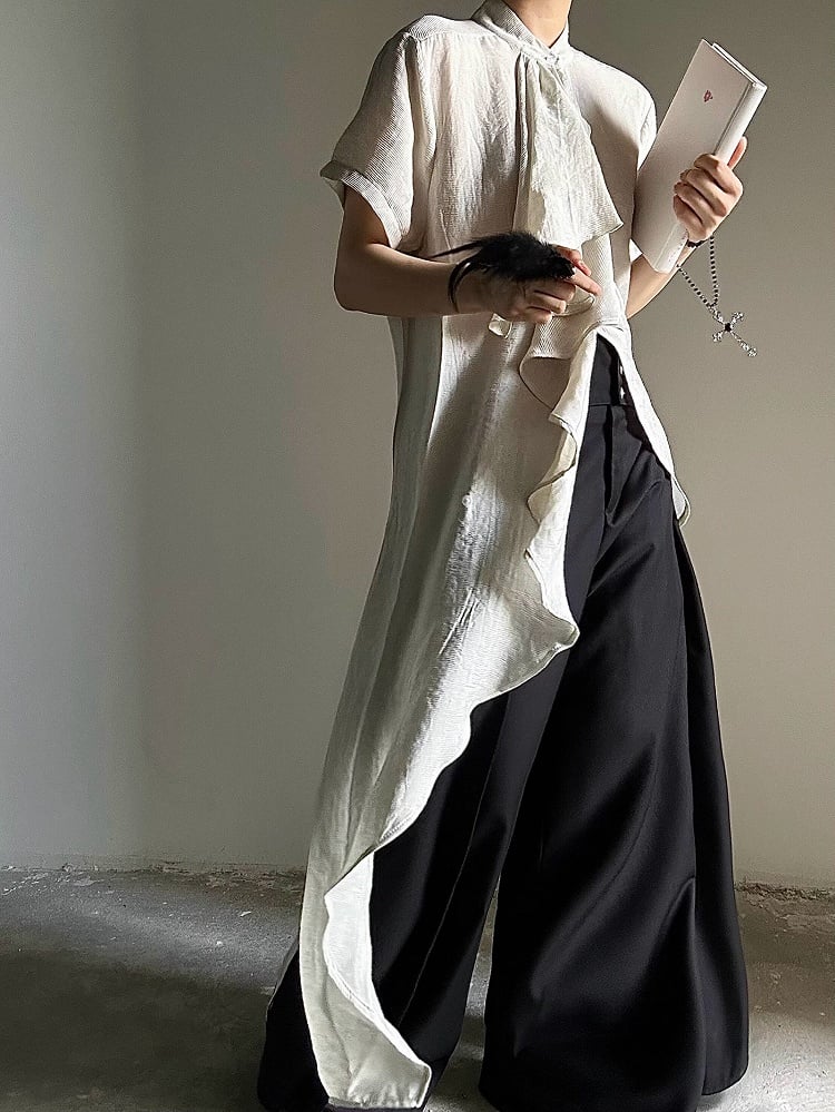 Cascading Prince Short Ruffle Light - Ouji Accents Asymmetrical Hem Shirt Sleeves Green