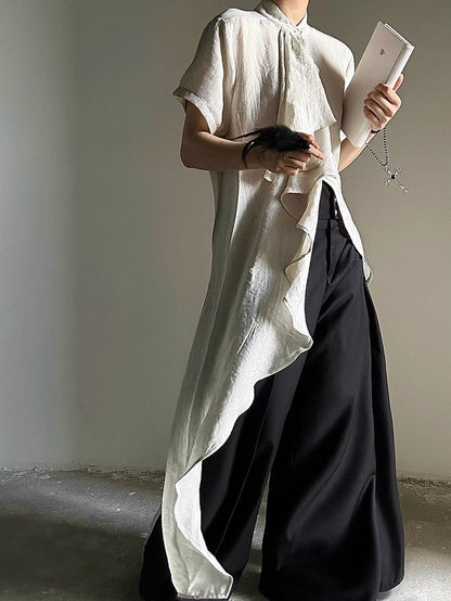 Cascading Prince Short Ruffle Light - Ouji Accents Asymmetrical Hem Shirt Sleeves Green