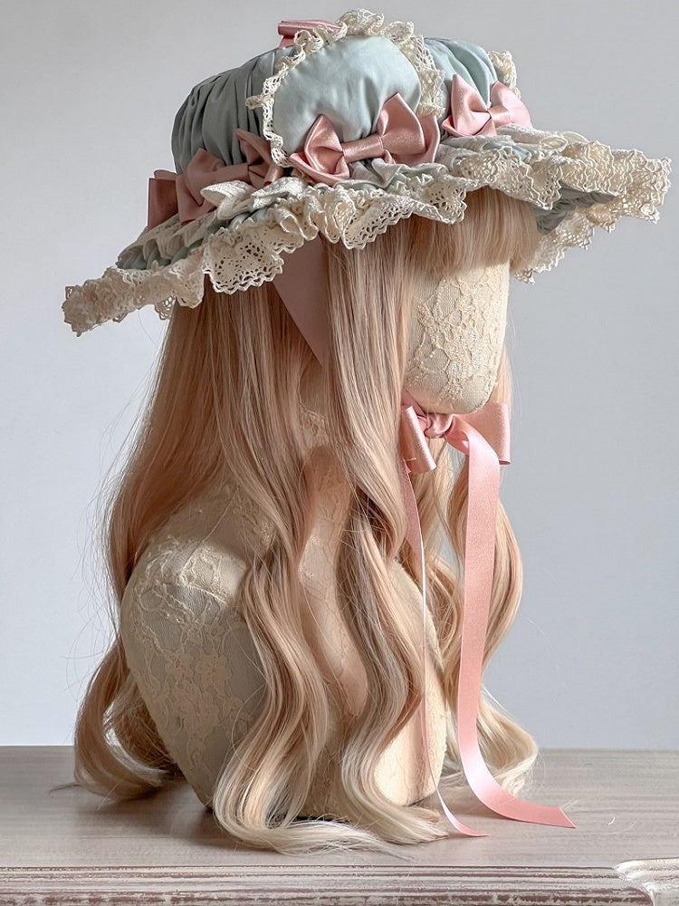 Pink Hat Bear Lolita Lace-Trimmed Green Ear Decorations Sweet with