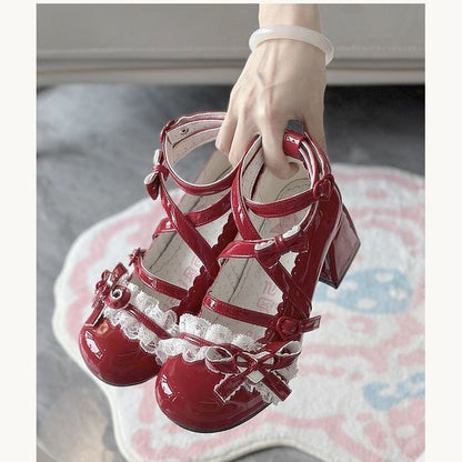 Lolita Mary Jane Mid Heel Shoes – Sweet Original Lolita Floral Bell Pumps