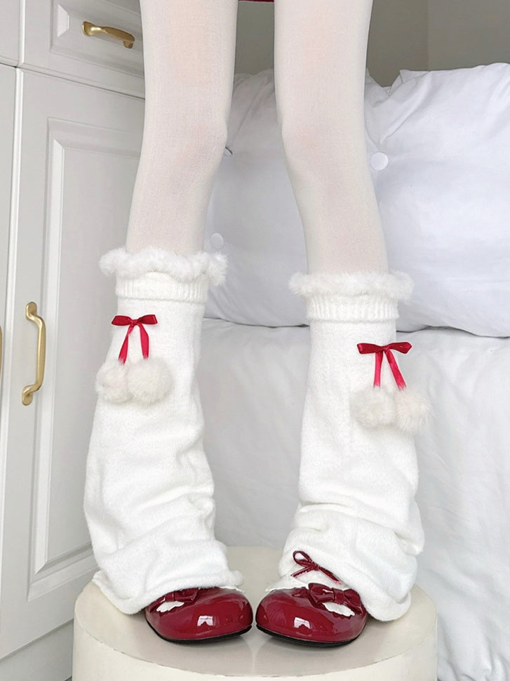 Pom-pom with Fleece Trim White Flared Warmers Decorations Leg