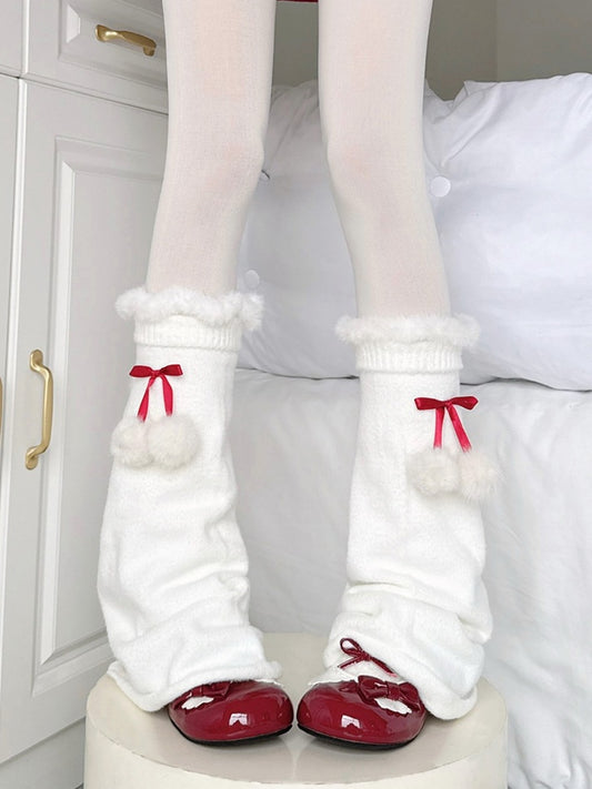 Pom-pom with Fleece Trim White Flared Warmers Decorations Leg