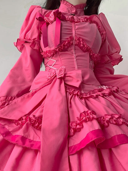 Gothic Rose Pink Top Bolero Ruffled with Lolita Decorative Clasp
