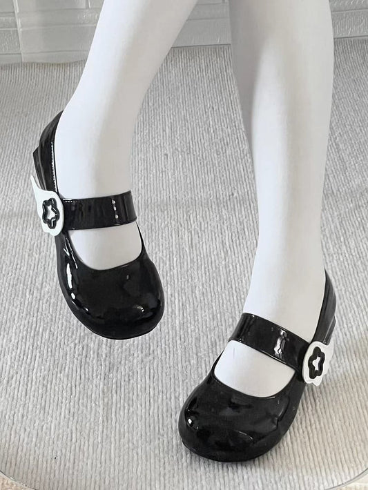 自来系ブラックロリータスターウィングメリージェーンシューズ