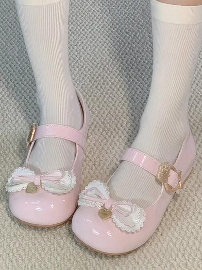 Multi-layer Cake Bows Light Pink Buckle Low Heels with Sweet