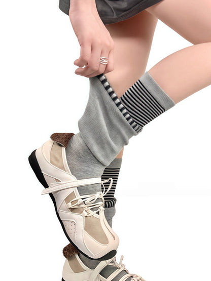 Cotton Design Socks Fake Flared Two-Piece Black/White/Gray