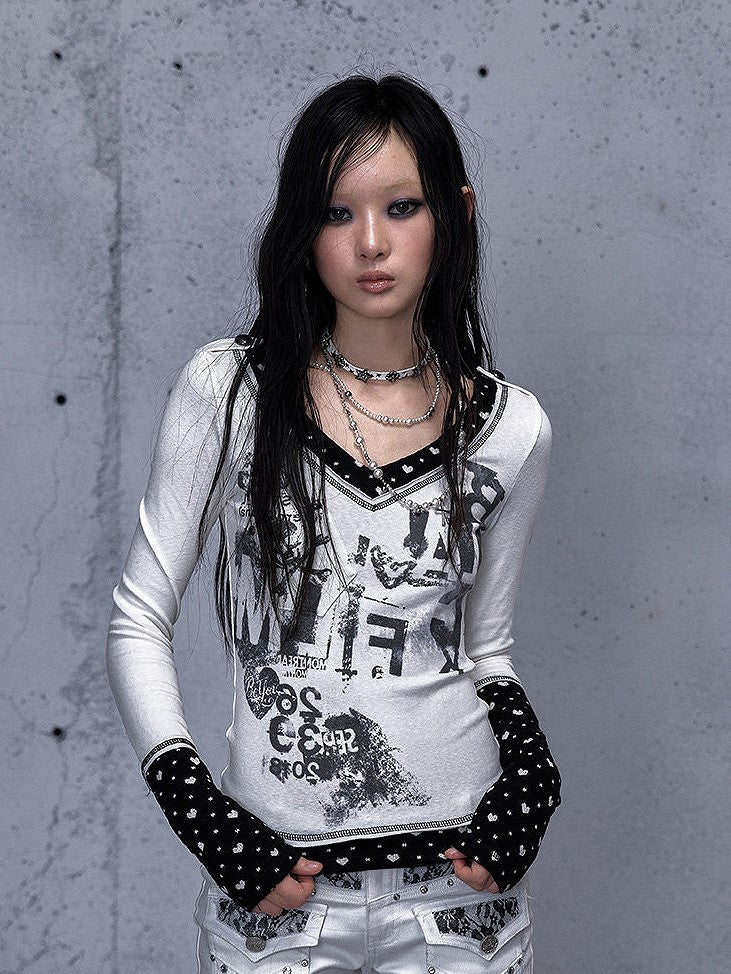 Pocket Top Pattern Punk Heart Rock Patch White with
