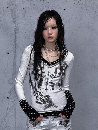 Pocket Top Pattern Punk Heart Rock Patch White with