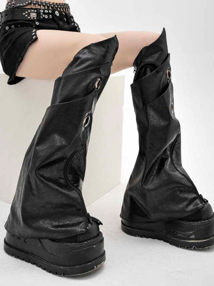 ゴシックブラックアーマーテックウェアPUジップレッグウォーマー