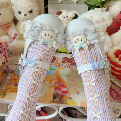 Design - Janes Trim Blue Lace Bunny Low-heel/Mid-heel Mary Sweet